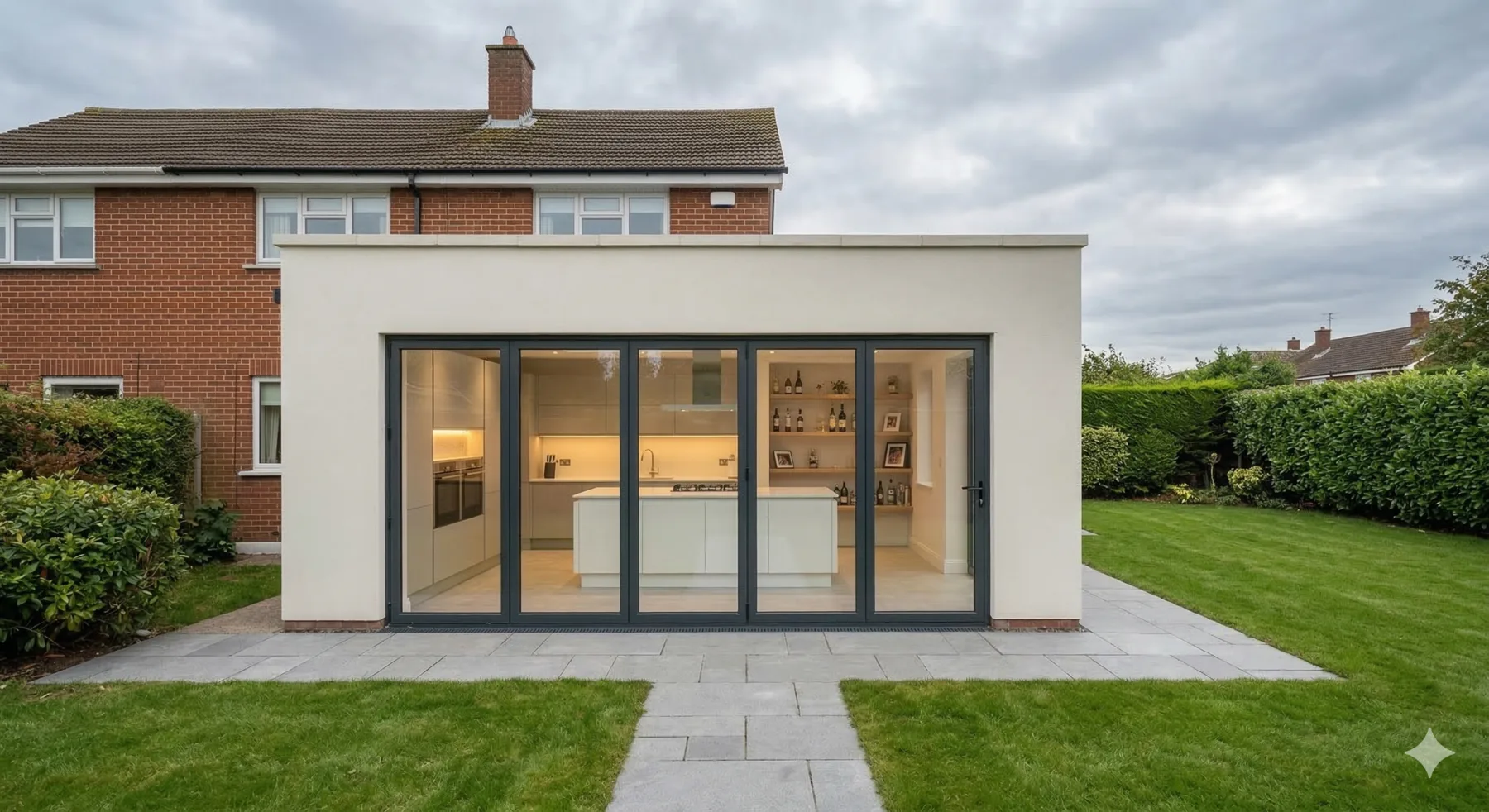 Completed single storey rear extension with sliding doors by BR Building Services in South Dublin