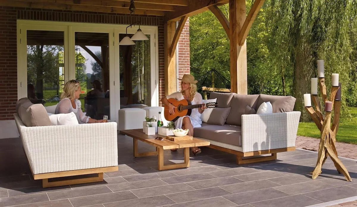 Beautiful outdoor garden living space with comfortable furniture in South Dublin